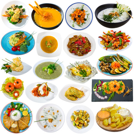 Vegetable dishes isolated on white