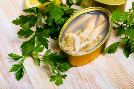 Marinated in oil Navajas shellfishの写真素材