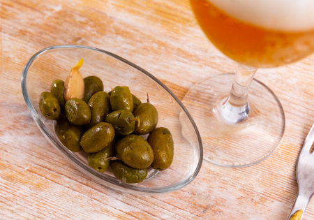 Vegetable antipasto pickled green olivesの写真素材