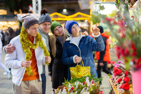 Portrait of a happy European family an Christmas fair