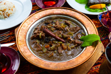 Turkish stewed lamb with onions and dried fruits Mutancanaの写真素材