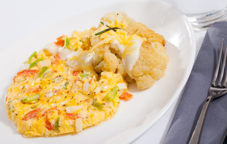 Omelet with cauliflower for breakfastの写真素材