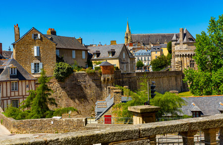 Old city walls and buildings of Vannesの写真素材