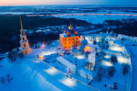 Aerial view of the Kremlin with Assumption Cathedral in city of Ryazan. Russia