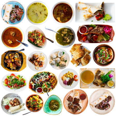Set of Georgian cuisine dishes isolated on white backgroundの写真素材