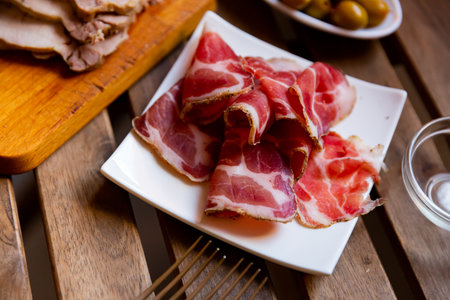 Chopped pieces of dried pork neckの写真素材