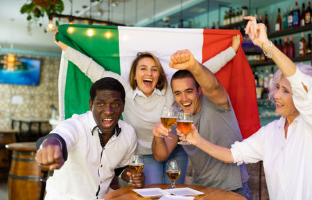 Italian sports fans celebrate the victoryの写真素材