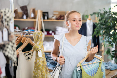 Teenage girl choosing summer clothes in store
