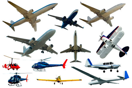 Set of airplanes isolated on white background