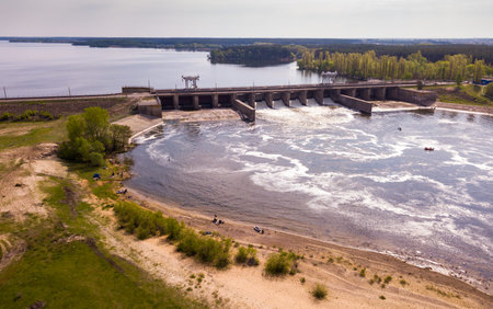 View of river and pressure water dam of Voronezh city, Russia