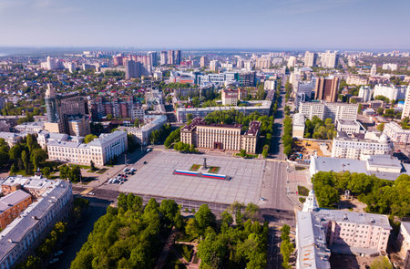 Center of Voronezh with Lenin Square and panel buildings,