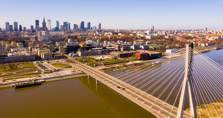 Aerial view of Warsaw cityscape at sunny day