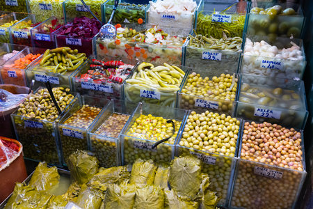 Pickled vegetables marinades at the turkish marketの写真素材