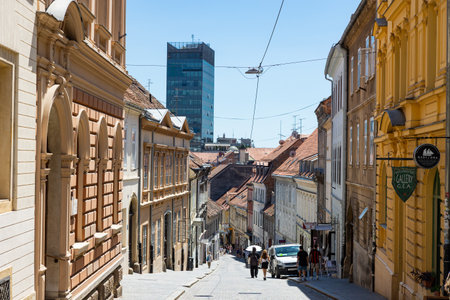 Tkalciceva Street in Zagreb, Croatia on sunny summer dayのeditorial素材