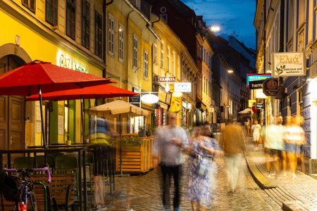 Evening picturesque view Tkalciceva street. Central Zagrebのeditorial素材