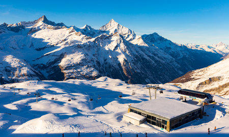 Zermatt, Switzerland - January 01, 2022: Ski resorts in Alps. Zermatt, Switzerlandのeditorial素材