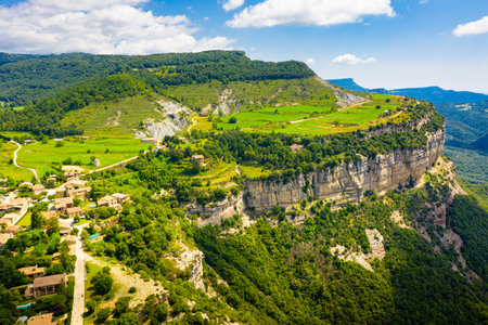 Panoramic view from above on the city Tavertet. Small town located on high mountain