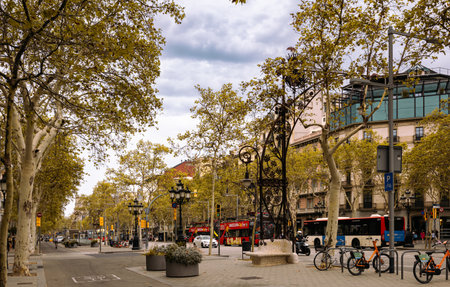 Barcelona, Spain - September 03, 2023: Passeig de Gracia in autumn in Barcelona. Spain. It one of major avenue in Barcelona. Located in Eixample districtのeditorial素材