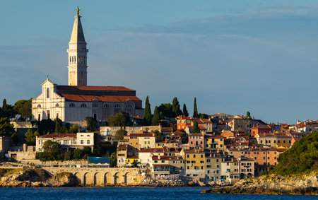 Rovinj coastal area and Church of St. Euphemia in summer seasonの写真素材