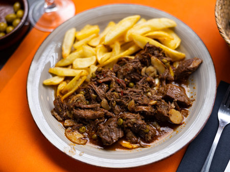 Stewed beef with vegetables (Ternera la Jardinera) - this is Spanish traditional meat dish