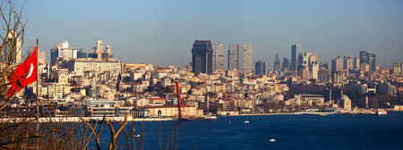 Panoramic view of Istanbul cityscape from Topkapi across Bosphorusの写真素材