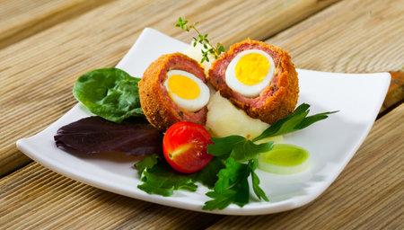 Scotch eggs from quail eggsの写真素材