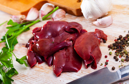 Raw rabbit liver ready for cookingの写真素材