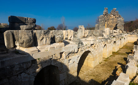 The ruins of an ancient Roman theater in Tlos, Turkey.の写真素材