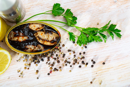 Stuffed whole squid in ink sauceの写真素材