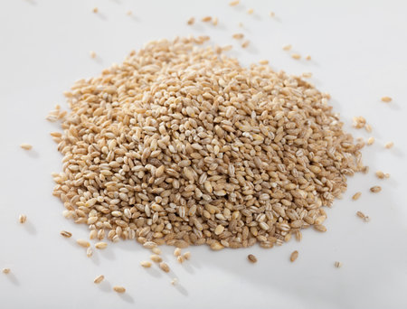 Pearl barley on a white surface, macroの写真素材