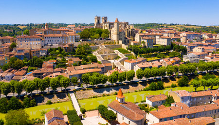 Aerial view of Auch cityscape on Gers riverの写真素材