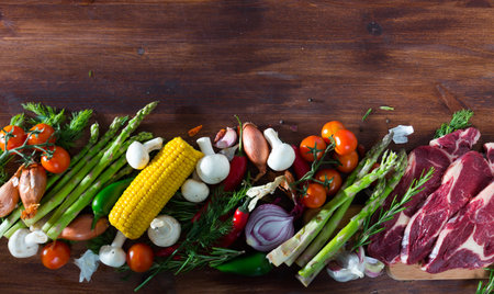 Food frame of veal and vegetablesの写真素材