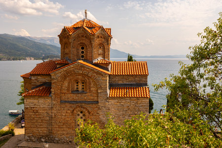 St. Johns Church on the shore of the lakeのeditorial素材