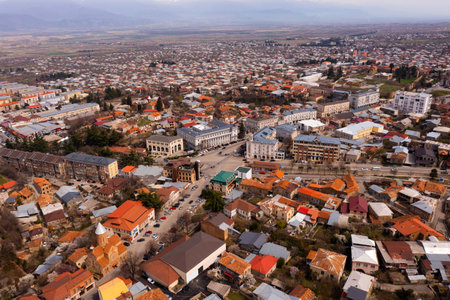 Panoramic aerial view of old Georgian town of Telaviの写真素材