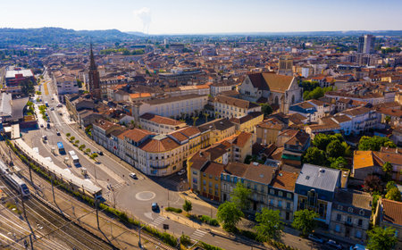 Aerial view of Agen with Cathedralの写真素材
