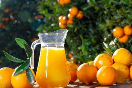 Orange juice with fresh fruitsの写真素材