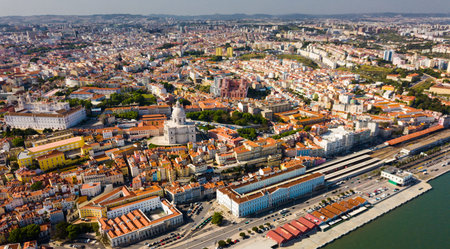 Aerial view of Alfama overlooking National Pantheon, Lisbon