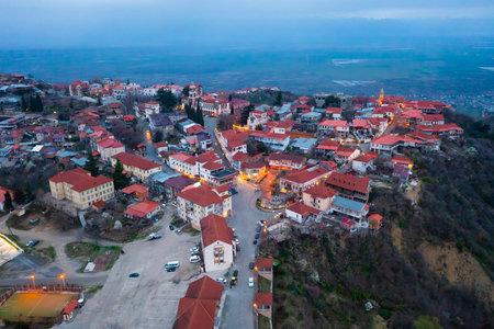 Scenic aerial view of georgian township Sighnaghi
