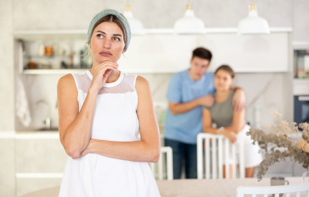 Furious guy and girl to motherの写真素材