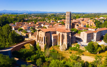 Summer view from drone of French township of Rieux-Volvestreの写真素材