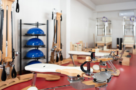 Studio with exercise machines and pilates equipmentの写真素材