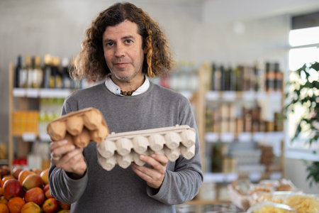 Man choosing eggs in supermarket