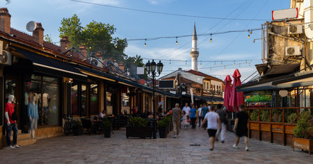 Summer street scenes of Old Bazaar in Skopje, North Macedoniaの写真素材