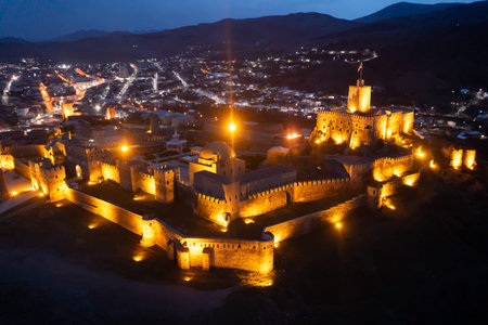 Aerial view of Rabai castle and city center in Akhaltsikhe