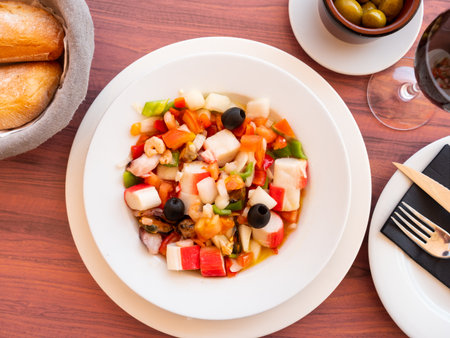 Seafood Salpicon is a popular salad of Spanish cuisineの写真素材