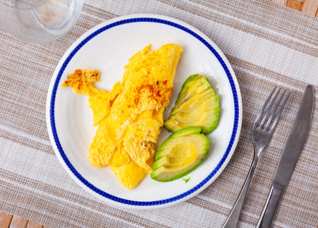 Healthy vegan dish - avocado omelette close upの写真素材