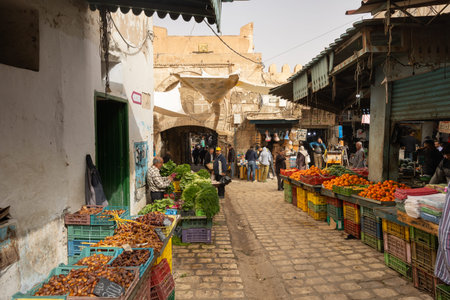Sfax, Tunisia - March 30, 2024: Bab Jebli is one of gates of Sfax medina and vegetable market inside...