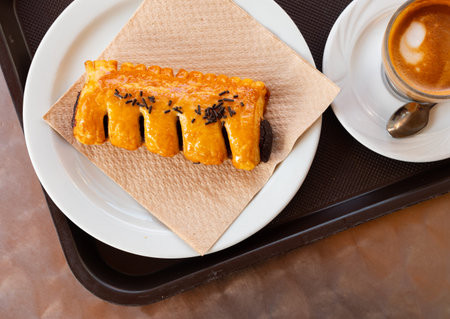 Chocolate puff pastry served for breakfast