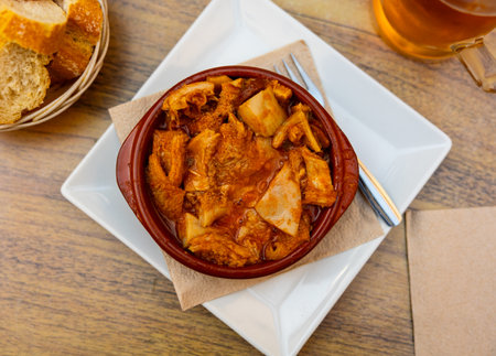 Portion of stewed tripe in plateの写真素材