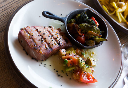 Braised tuna fillet with vegetablesの写真素材